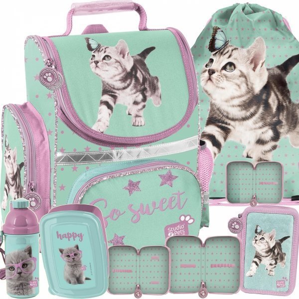 Schultasche mit einer Katze und Butterfly , Set für Mädchen [PTN-525]